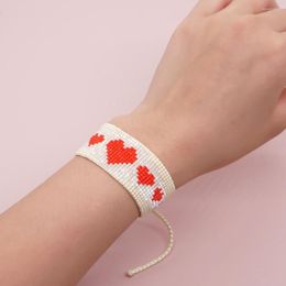 Link Bracelets Go2boho Design Miyuki Love Beaded Jewellery Boho 7 Peach Hearts Adjustable Handmade Braided Bracelet Gifts For Girls
