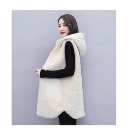 Vests Imitation Lamb Hair Vest Women Autumn Winter Wear 2021 New Fashion MidLength Thick Plush Loose Cotton Waistcoats Jacket M348