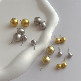 Stud Earrings HUANZHI Small Spherical Copper Alloy Gold Colour Stainless Steel For Kid/Women/Girl Jewellery Priecing 2023