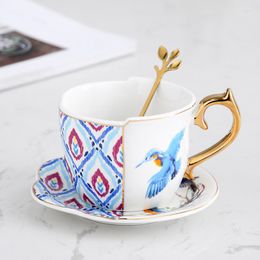 Mugs Special-shaped Ceramic Cup European Pastoral Style Coffee And Saucer English Set Flower With Spoon