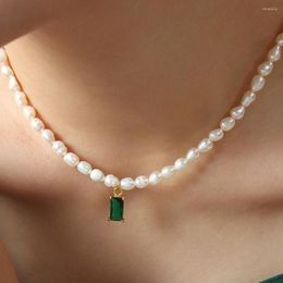 Pendant Necklaces Fashion Simple Shaped Artificial Pearl Chain Green Crystal Necklace For Women Female Vintage Baroque Boho Choker Jewelry