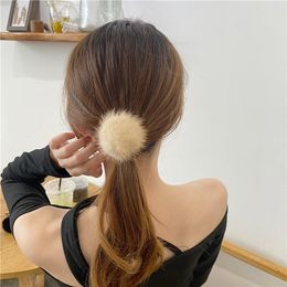 Womens Girls Cute Real Mink Fur Hair Ring Hair Rope Hair Band Hair Accessories