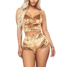 Tracksuits Track and Field Suit 2 Pieces Solid Soft Sexy Velvet Fitness Pleated Sports Women's Belt Top+Loose Shorts Set Pendant Mujer P230531