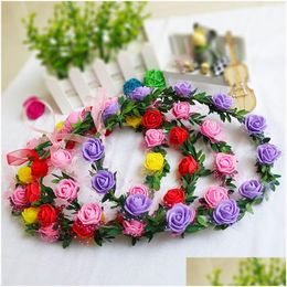 Decorative Flowers Wreaths Flower Wreath Bohemian Head Crown Rattan Garland Festival Wedding Bridal Floral Headband Headdress Part Dhuiz