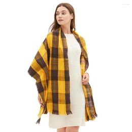 Scarves Ohyoga Women Winter Lattice Large Long Shawl Big Grid Warm Scarf With Tassel Tartan Plaid Warp Femme