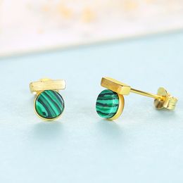 Charming Women Round Malachite s925 Sterling Silver Stud Earrings Fashion Luxury Brand High end Earrings Female Plated 18k Gold Vintage Earrings Jewelry Gift