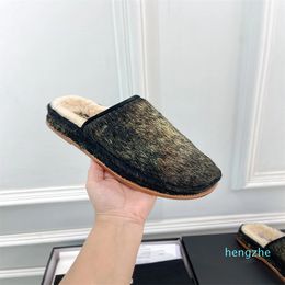 2023 Fur Slippers Women Round Toe Horse Hair Slides Female Black Rose Red Green Mules Shoes Flat Half Slipper Woman Casual plush