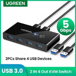 Hubs Ugreen USB KVM Switch USB 3.0 2.0 KVM USB Switcher for Keyboard Mouse Printer Xiaomi Mi Box 2pc Port Sharing 4pcs Device USB Hub