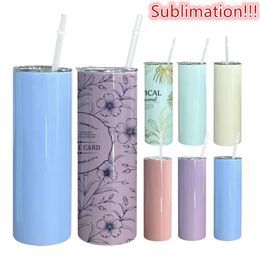 20oz Sublimation Coloured Straight Tumbler Blank Macaroon Stainless Steel Tumbler DIY Straight Cups Travel Coffee Mug NEW Arrivals E0531