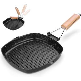 Camping Cookware Frying Pan Durable Non-Stick Grilling Pan with Folding Handle Portable Outdoor Hiking Picnic Cooking Equipment