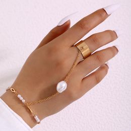 Anklets Korean Style Single Piece Pearl Ring With Fingers For Women's Layer Handwear Dating Daily