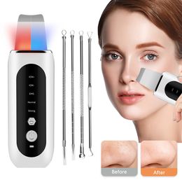Cleaning Tools Accessories Ultrasonic Face Skin Scrubber Shovelling EMS Microcurrent Ion Import Lift Pore Clean Red Blue Light Beauty Tool 230609