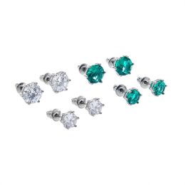 American Hip-Hop Titanium Steel Six Claw Zircon Earrings For Men And Women Green High-Quality Simple Charm Jewellery