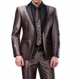 Men's Suits Fashion Shiny Brown 1 Button Costume Homme Wedding Slim Fit Men Masculino Terno Tuxedo Groom Prom Blazer 2 Pcs Jacket Pant