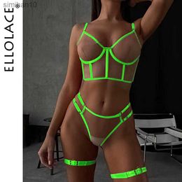 Briefs Panties Ellolace Neon Green Lingerie Fetish Naked Women Without Censorship Underwear That Can See Intimate Sexy Nude Transparent Bra Set L230518