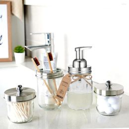 Bath Accessory Set 4Pcs Bathroom Dispenser Home Dormitory Washroom Toothbrush Toothpaste Holder Shower Gel Organising Jars Silver