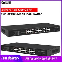 Switches KuWFi 4/8/16/24 POE Ports Gigabit POE Switch 10/100/1000Mbps IEEE802.3AF/AT Standard RJ45 Hub Switcher Extend Transmission 250M