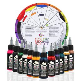 Tattoos OPHIR 12 Color Airbrush Tattoo Inks with Color Wheel 30ML/Bottle Body Art Paint Colors for Temporary Tattoo Pigment_TA053+AC128