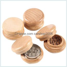 Accessories 2 Inch 5M Natural Wooden Cigarette Tobacco Spice Herb Grinder Smoke Crusher Mler Handmade Drop Delivery Home Garden Hous Dhpel