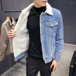 Men's Jackets 2023 Winter's Men's Fashion Fleece Thick Pure Colour Casual Denim Jacket Male Cotton Slim Vintage Men Coats