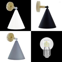 Wall Lamp Wooden Light Sconce With Metal LampShade 3Colors Changing 7W Bulb AC90-265V Up&Down Angle Adjustment For Bedroom
