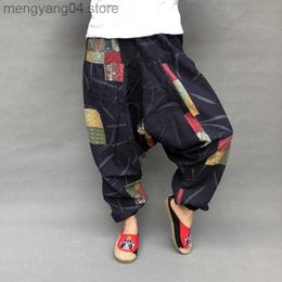 Women's Pants Capris Women Harem Pants Cotton Linen Printed Baggy Boho Trousers Retro Gypsy Pants Work Drop-Crotch T230531
