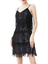 Casual Dresses Women Spaghetti Strap Sparkly Mini Dress Backless Bodycon Party Club With Layered Tassels