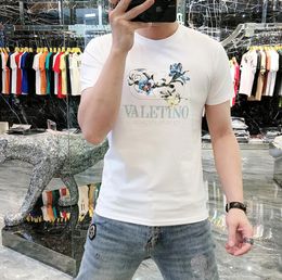 Fashion Mens T Shirts Designers 2023 Summer New Network Red Short Sleeve T-shirt Men's European Fashion Letter Printing Hot Diamond Casual Round Neck Top