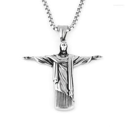 Chains Christian Orthodox Crucifix Jesus Necklace Cross Prayer Big Pendant Silver Color