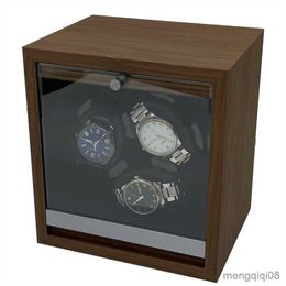 Watch Boxes Cases for Automatic Watches Box Storage Dustproof Mechanical Case Black Walnut Wood Safe Mata LED Ambient Light