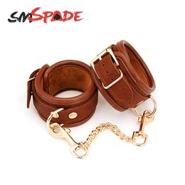 Products SMSPADE Leather Handcuffs BDSM Bondage Fetish Slave Sex Toys For Couples Wrist Cuffs Restraints Kit Erotic Adult Games Sex Shop