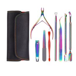 Kits Colourful Cuticle Pusher Tweezer Nails Pusher Tools Cuticle Trimmer Dead Skin Uv Gel Polish Stainless Steel Clean Tools Suit