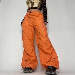 Baggy Cargo Pants Women Spring New Fashion Low Waisted Zipper Pocket Drawstring Chic Pants Full Length Casual Pants