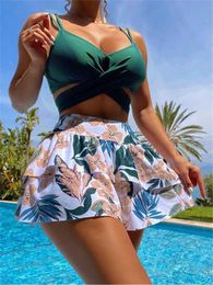 Swimwear Women's 2023 new with printed skin 3-piece push-up bandage swimwear bikini set P230530