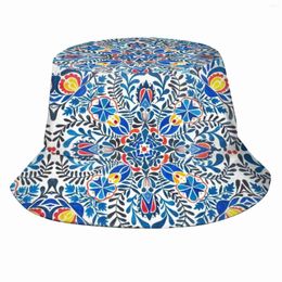 Berets Blue Yellow Orange Floral Mandala Pattern Hats Outdoor Hat Sun Cap Flower Botanical Trendy