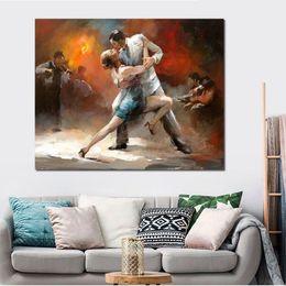 Large Canvas Art Handmade Impressionist Figure Willem Haenraets Painting of Tango Couple for Office Wall Decor