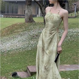 Casual Dresses Print Maxi Dress For Women Sleeveless Elegant Slim Evening Off Waist Korean Fashion Female Sling
