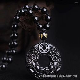 Pendant Necklaces Natural Obsidian Double Peace Buckle Rock Crystal Men's And Women's Necklace Jewellery Contains Positive Ion Energy.