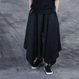 Men's Pants Vintage Men Pants Elastic Casual Baggy Hakama Pants Hip-hop Men Harajuku Cotton Linen Wide-legged Loose Pants Drawstring Hiphop L230520