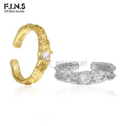 Band Rings FINS Original Design Irregular Wrinkled S925 Sterling Silver Gold Rings Woman Luxury Zircon Inlaid Resizable Wedding Jewellery J230531