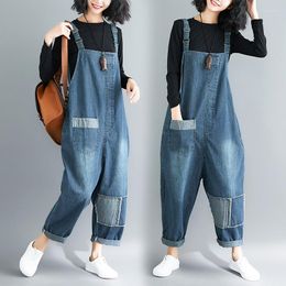 Women's Jumpsuits Women's Rompers Fashion Summer Autumn Blue Washed Cotton Jeans Jumpsuit Casual Hanging Pants Onesies Pocket 2023 K482