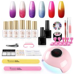 Kits 6pcs Temperature Colour Changing Gel Polish Set Gel Nail Polish Set With UV LED Lamp Nail Art Decorations Tools All For Manicure