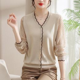 Women's Knits Cardigans Womens Summer Women Sweater Loose Casual Clothes 2023 Spring Three Quarter Sleeve Top Knit Sweaters Pull Femme