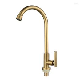 Kitchen Faucets 304 Stainless Steel Faucet 360 Degree Rotation Spout High Arc Fast Opening Single Cold Water Sink Tap Gold Black Brushed