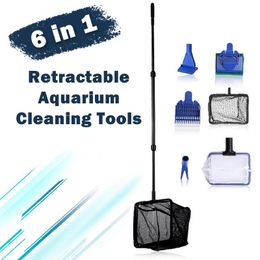 Tools 6in1 Retractable Aquarium Cleaning Tools Kit MultiTool Cleaner Set Aquatic Water Live Plant Grass Fish Tank Algae Scraper Blade