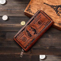 Storage Bags Creative Men Retro Us Dollar Long Wallet America Money Printing Pattern Zipper Coin Key Card Holder Purse Vt1594 Drop D Dhc2L