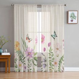 Curtain Spring Flower Butterfly Tulle Curtains For Living Room Bedroom Modern Chiffon Sheer Kitchen