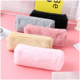 Pencil Bags Plush Case Box Cute Solid Colour For Student Bag Stationery Pencilcase School Supplies Vt0080 Drop Delivery Office Busine Dheua