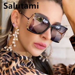 Vintage Gradient Black Bamboo Sunglasses For Women 2022 Luxury Brand Oversize Square Red Leopard Sun Glasses Female Hollow Shade L230523