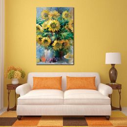 Hand-painted Impressionist Canvas Art Willem Haenraets Painting of Sunflowers Still Life Artwork for Living Room Decoration